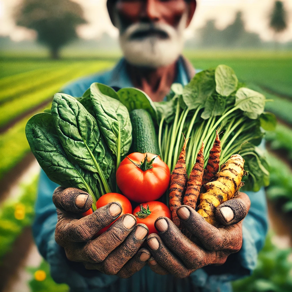Indian farmer with fresh organic produce